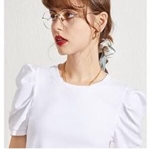 Anthropologie Skies Are Blue White Puff Sleeve Top Size S